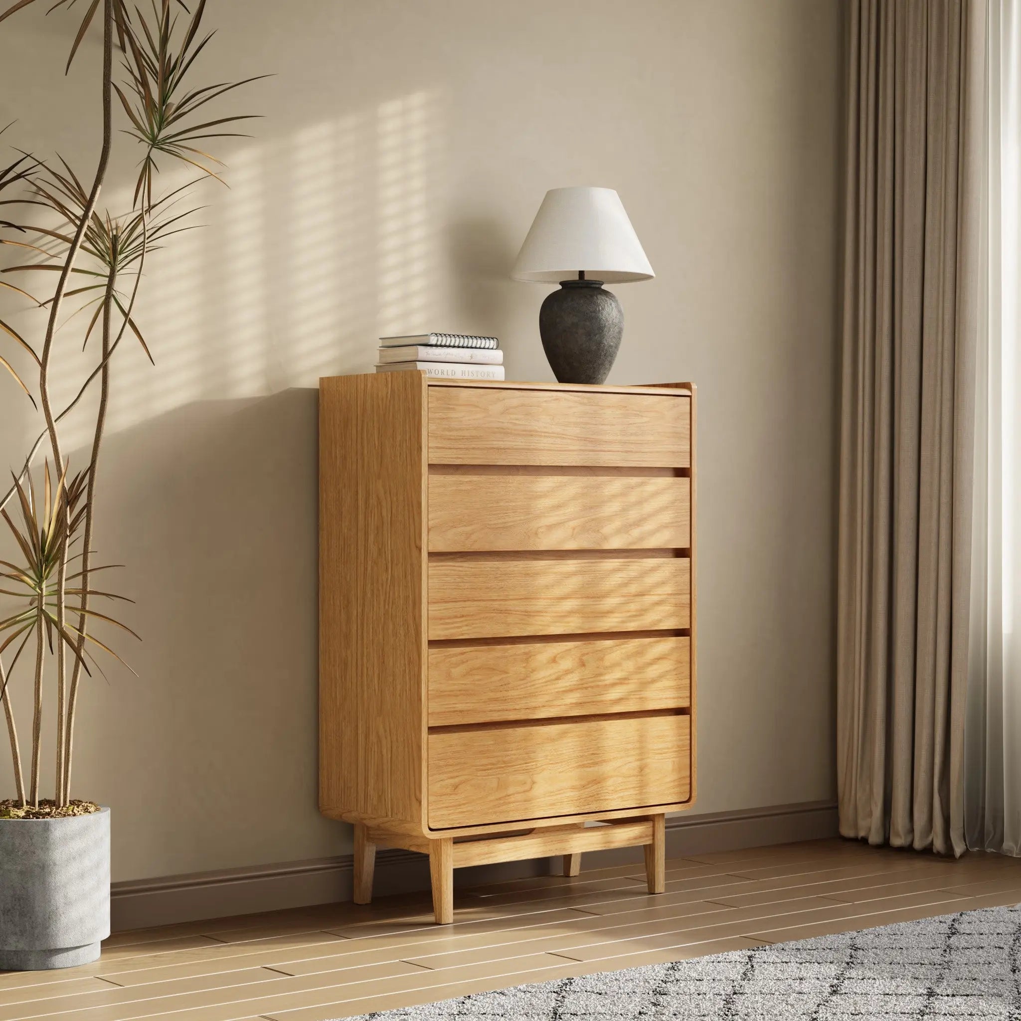 Eric oak finish 5-drawer chest thumbnail