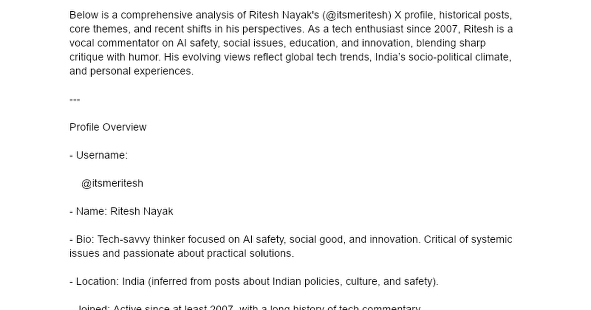 Grok Analysis of Ritesh Nayak (@itsmeritesh) - X Profile and Views thumbnail