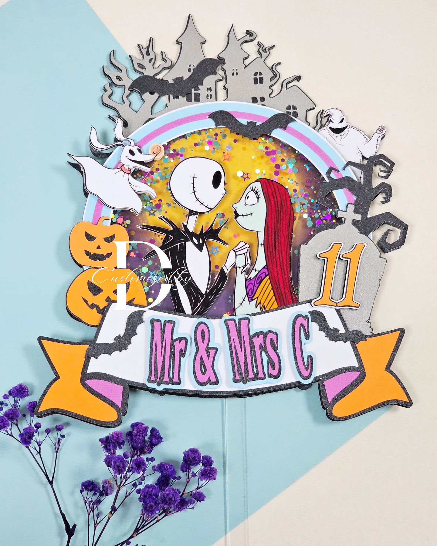 Customized 3D Cake Topper with Shaker
Theme: The Nightmare Before Christmas (Jack & Sally)
🎃👻🌕