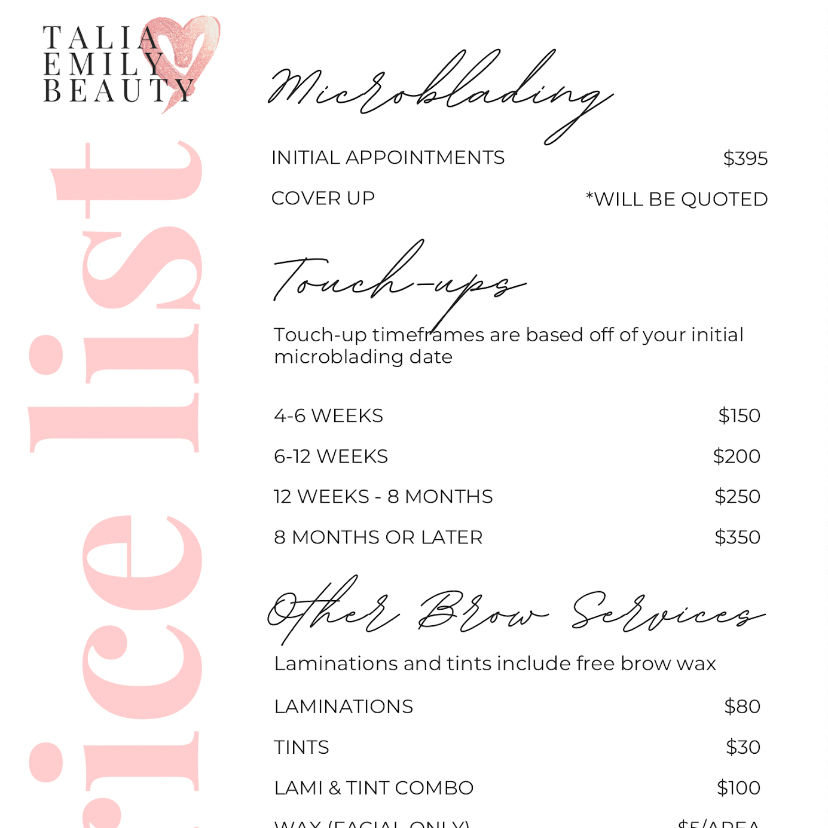 Brow Services Regular Price List  ⇨ thumbnail