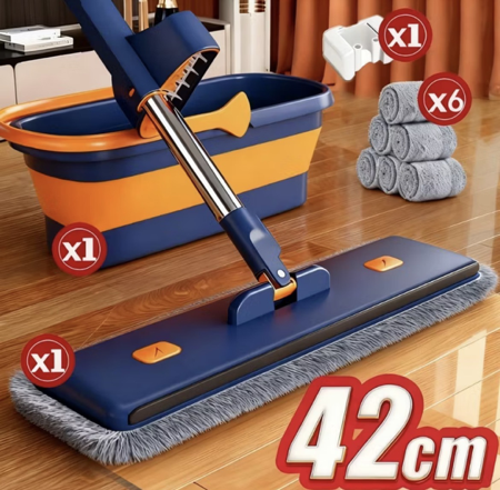 KIT 9 Esfregão Lazy Mop Mop Mãos Livres Mop Kit De Limpeza Seco/Molhado (Com Balde Raspador) -S10 thumbnail