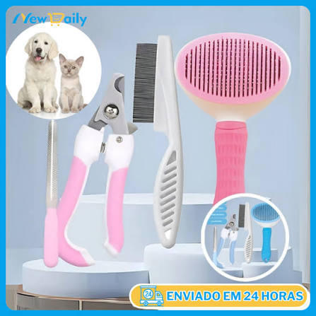 Kit 4 pcs: Escova Tira Pelos + Pente de Pulgas + Cortador de Unhas + Lixa thumbnail