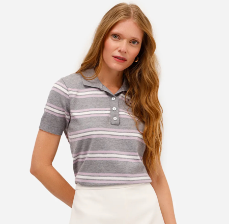 Polo cinza tricot listrada com rosa  thumbnail