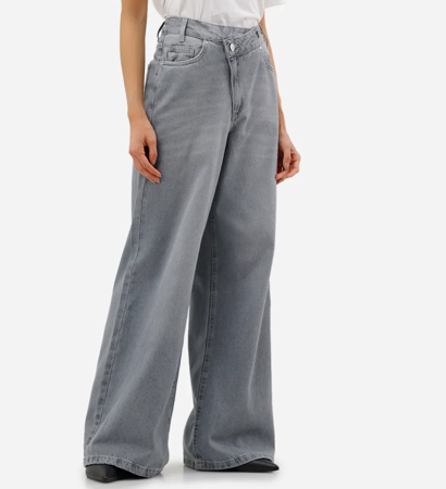 Calça wide leg cós deslocado cinza  thumbnail