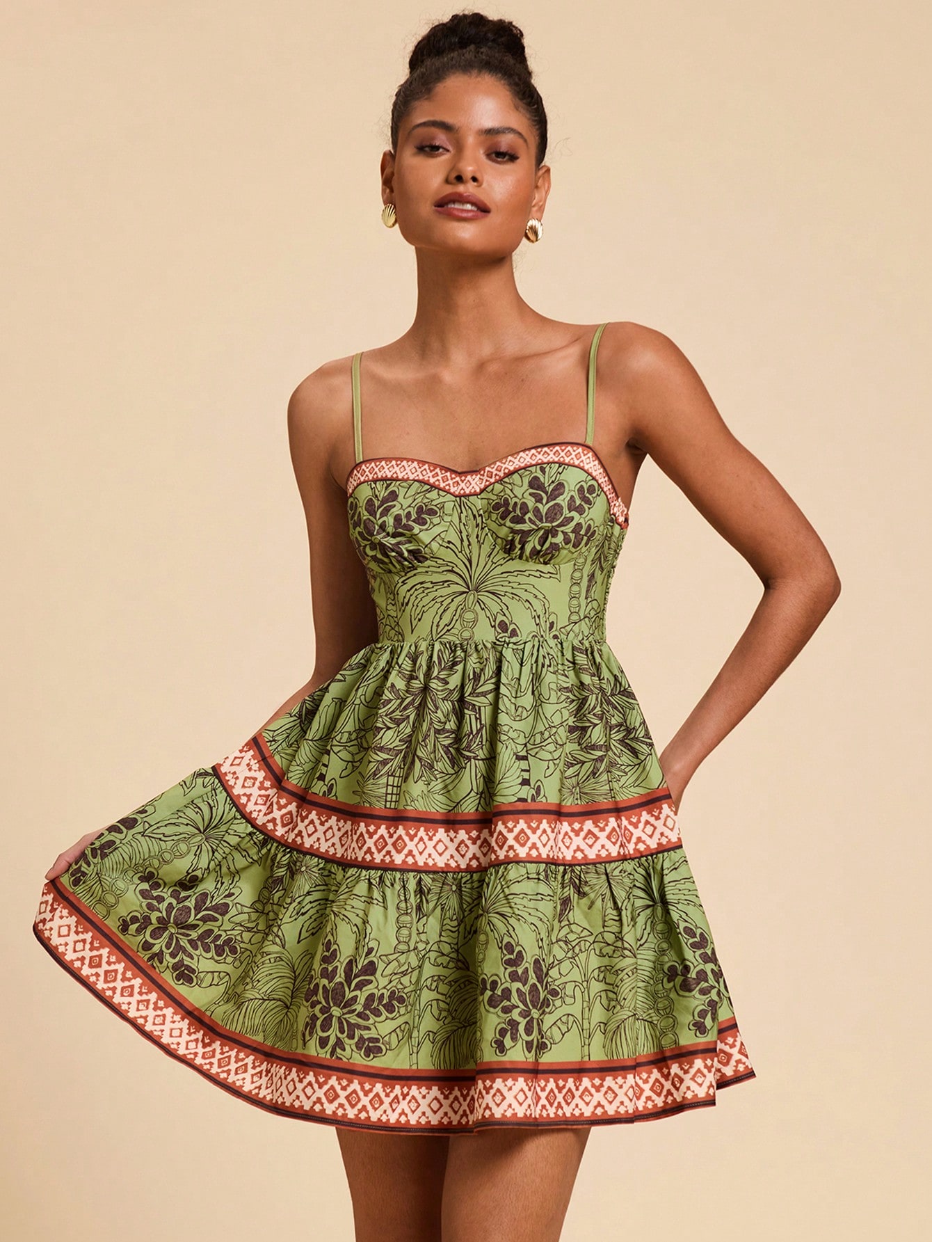 Travachic Vestido Estampado Mini com Alças Finas Tecido thumbnail