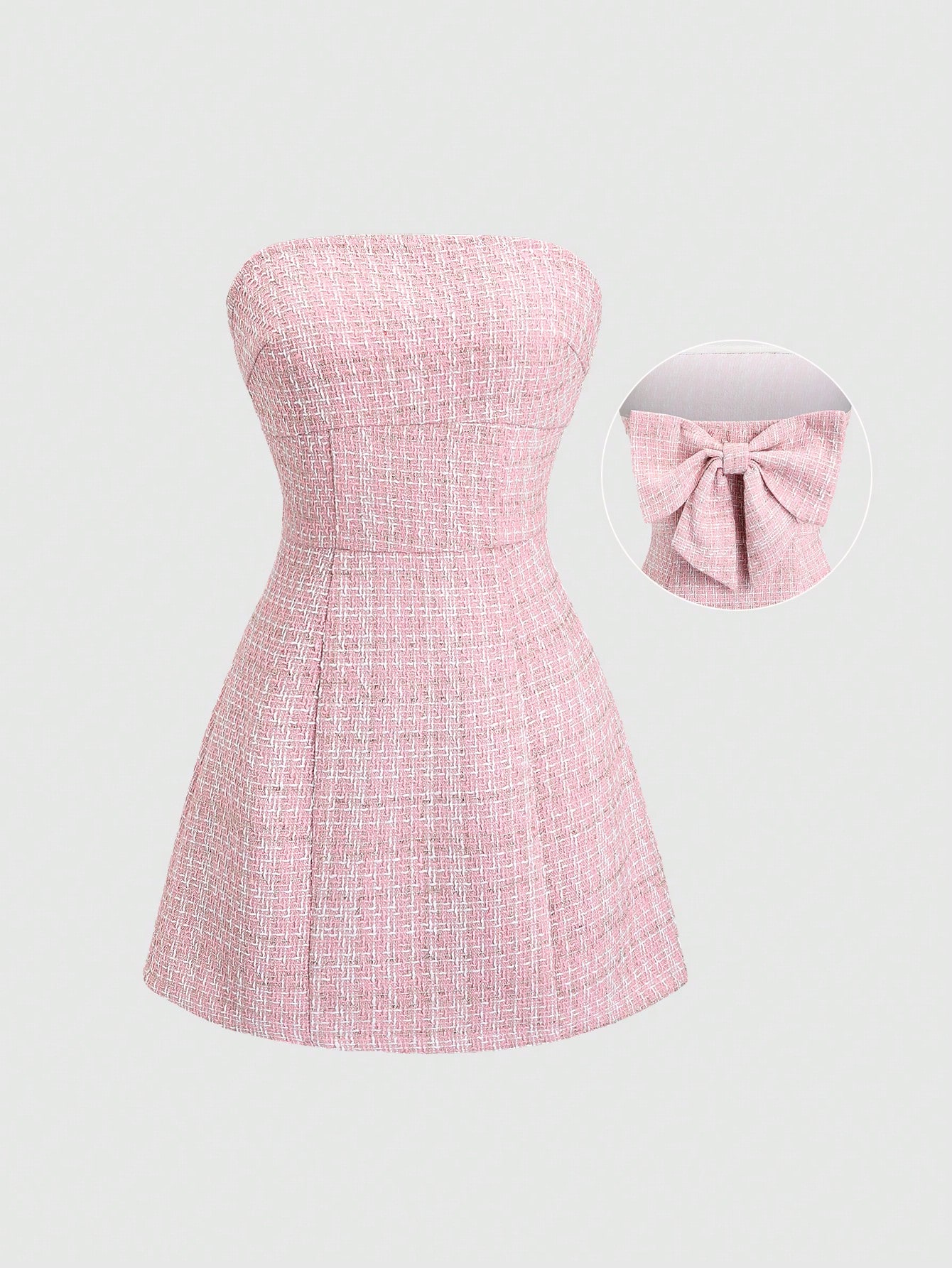 Sweetra Vestido Tubinho Elegante de Alta Qualidade com Laço Decorativo em Tweed Rosa, Versátil thumbnail