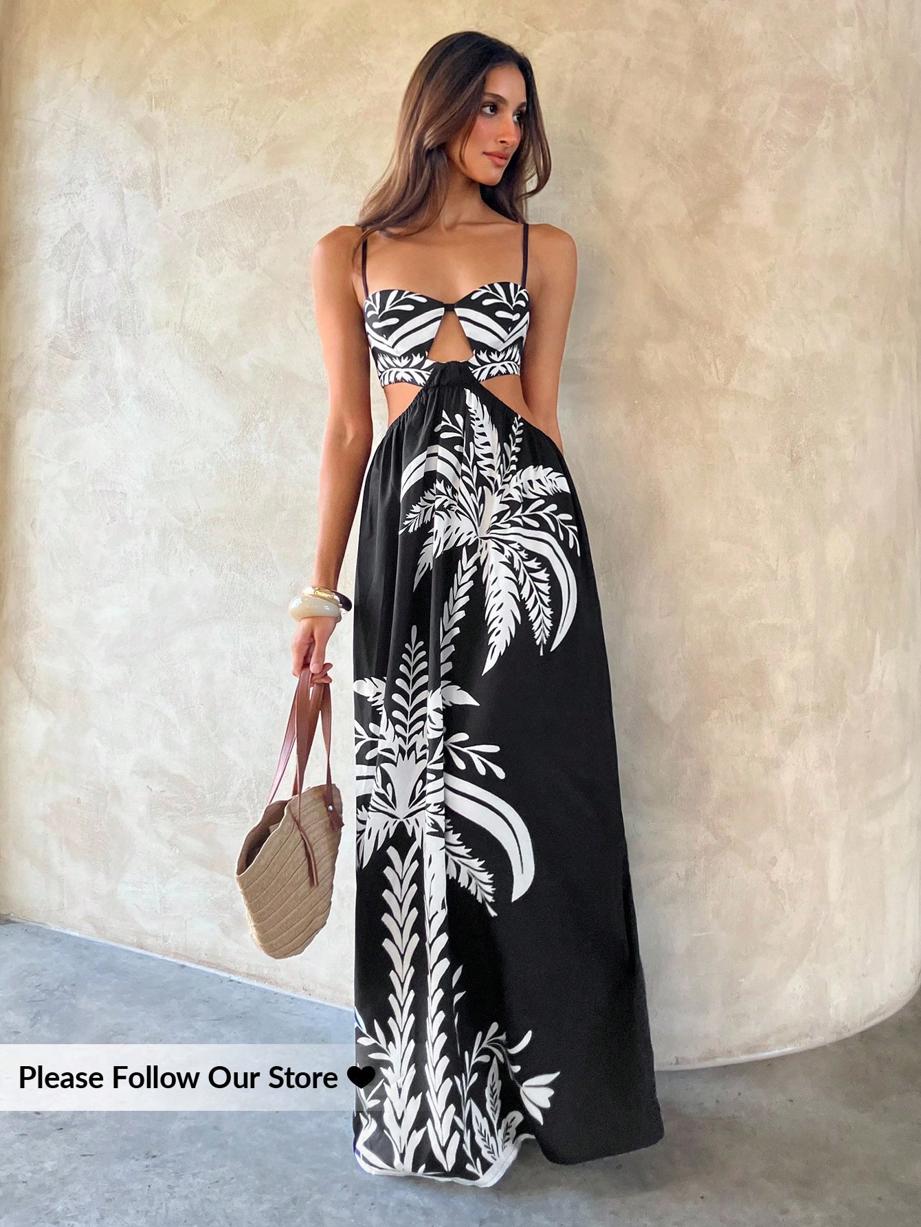 Aloruh Vestido de Alça Versátil de Verão Estampado com Recortes thumbnail