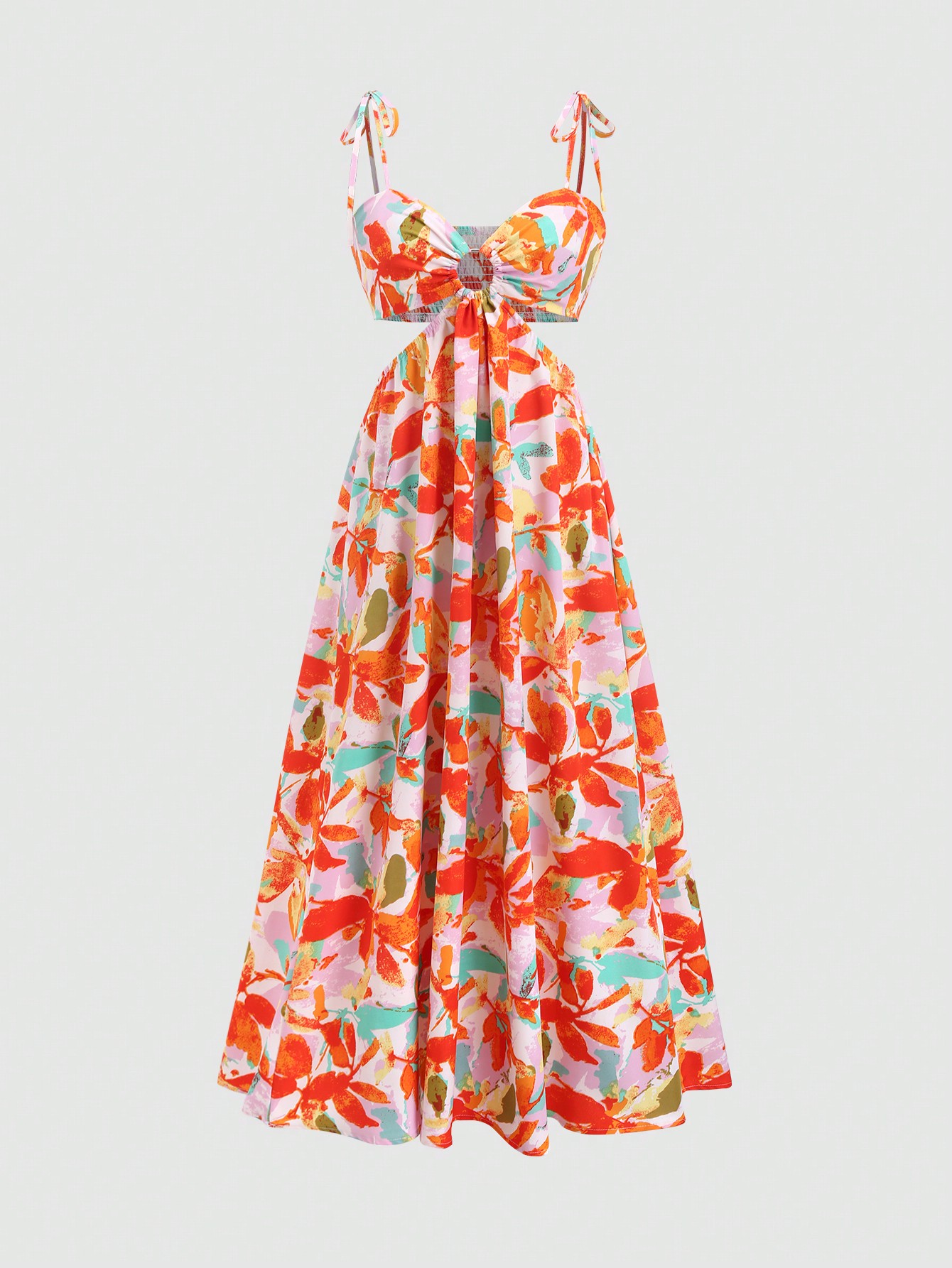 Sweetra Regata Feminina de Alça Fina, Decote Nas Costas, Estampa Floral por Toda a Parte, Design Vazado em Chiffon, Longo, Conjunto Feminino thumbnail