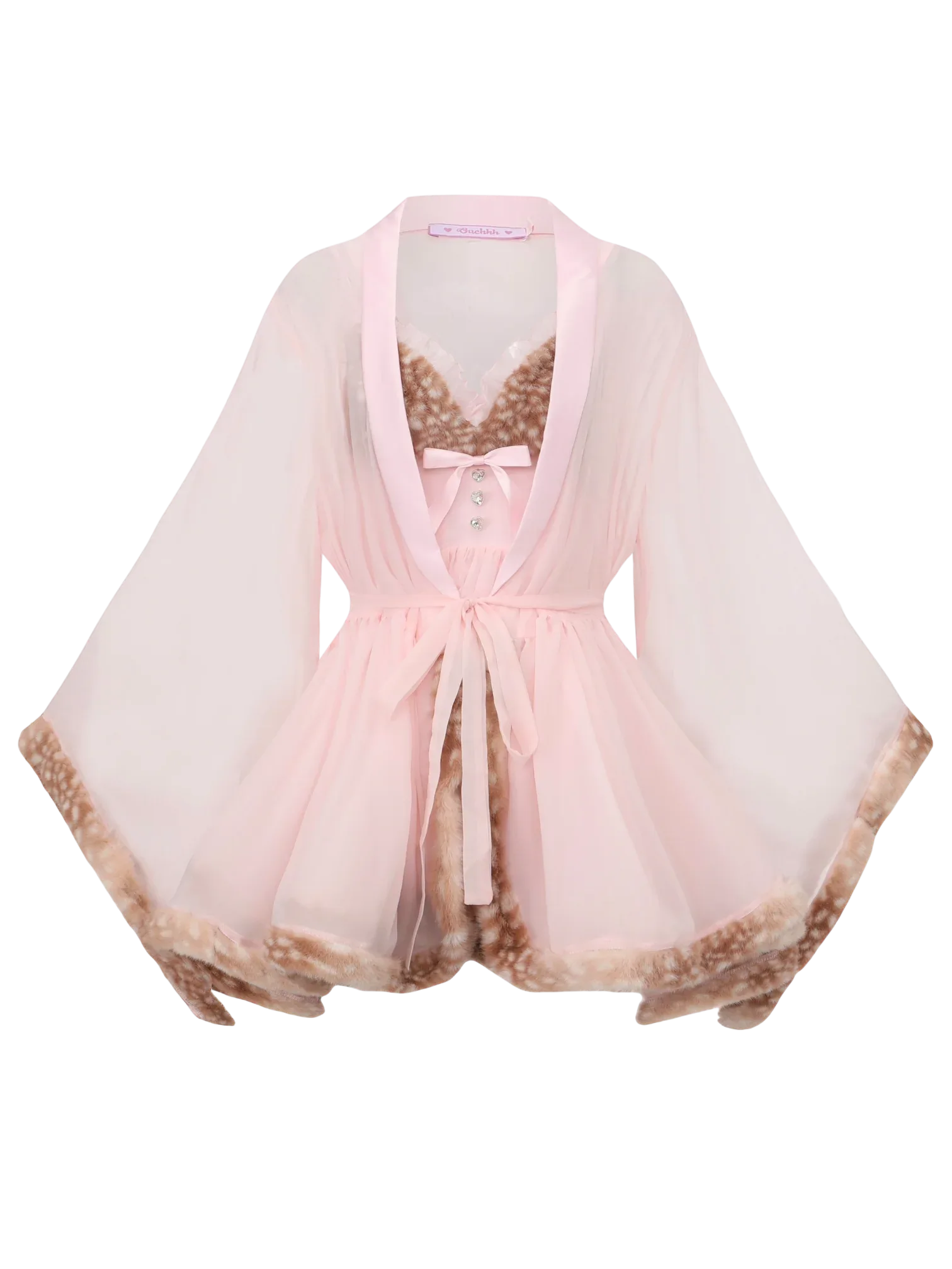 Bambi Princess Deer Print Fur Chiffon Robe (Pink) - Angel Ruche thumbnail