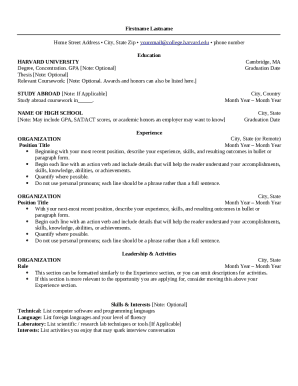 harvard cv template Doc Template | pdfFiller thumbnail