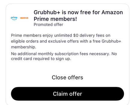 Prime member? Get FREE Grubhub+ thumbnail