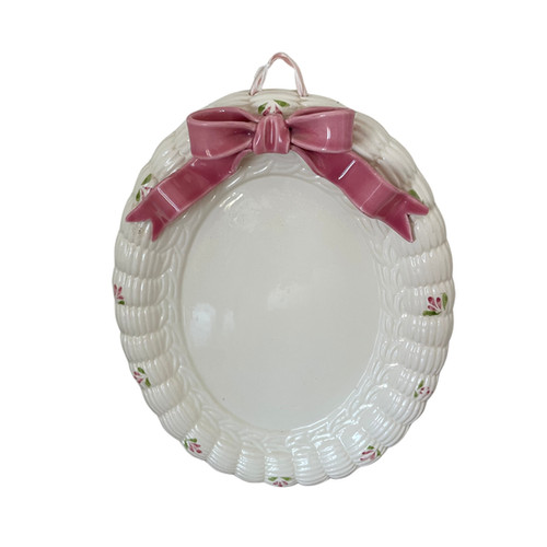 Vintage Hand painted Ceramic wall hanging/jewlery tray with a pink ceramic bow | Our Itty Bitty Home thumbnail