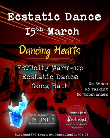 15 March Thessaloniki - ECSTATIC DANCE ❤️ Dancing Hearts w/ Mridu, FSTUnity Warm-up & Gong Bath thumbnail