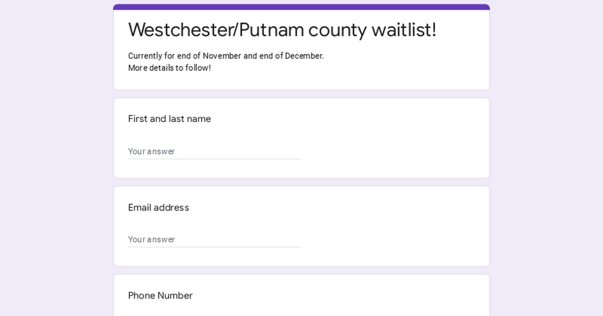 Westchester/Putnam county waitlist! thumbnail