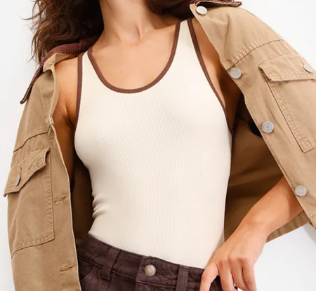 Body canelado bicolor bege  thumbnail