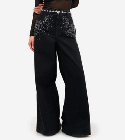 Calça jeans wide leg com brilhos  thumbnail