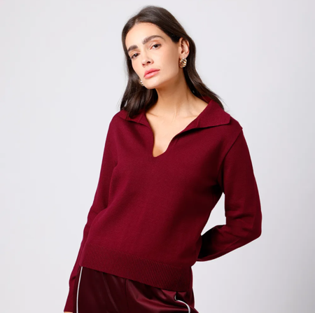 Polo vinho de tricot manga longa  thumbnail