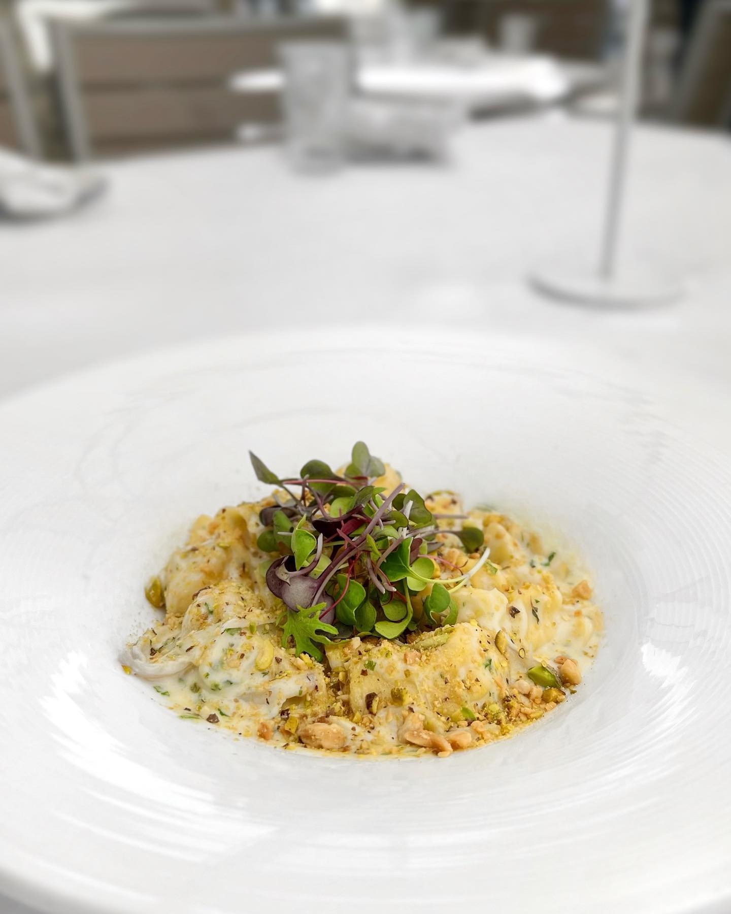Indulge in our new Chef's feature - delicate fiocchetti pasta stuffed with pears and smothered in a velvety blue cheese 