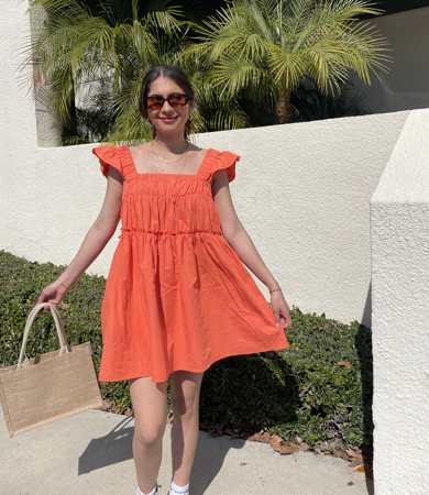 Orange Mini Dress With Pockets thumbnail