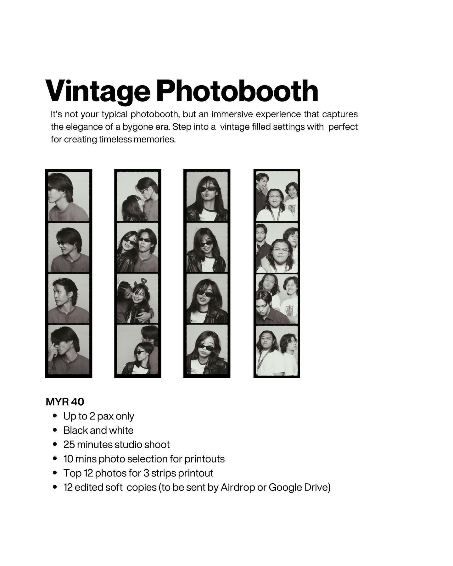 Introducing our new package "Vintage Photobooth" 🎞️

Turn back the clock and snap some vintage-style pics? Our new "Vint