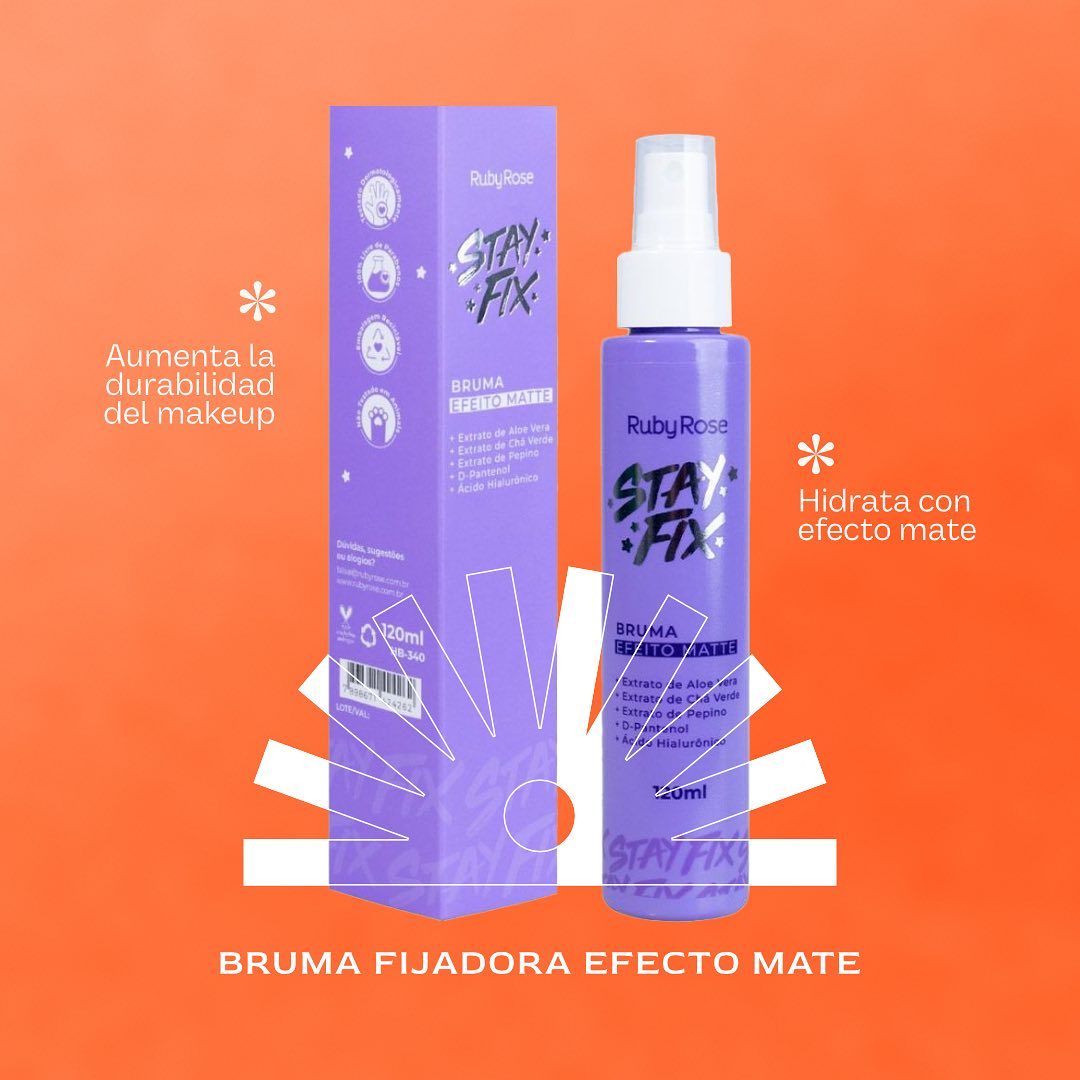 Esta bruma fijadora de Ruby Rose es la selección de hoy 🤩

La bruma Stay Fix Matte está compuesto por extractos de algas