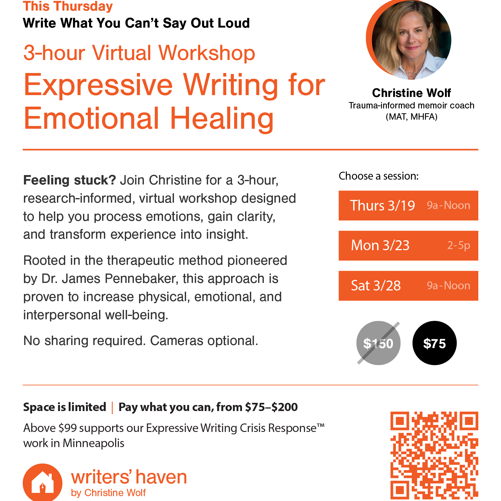 Expressive Writing for Emotional Healing Virtual Workshops: 3/19/26, 3/23/26, 3/28/26 thumbnail