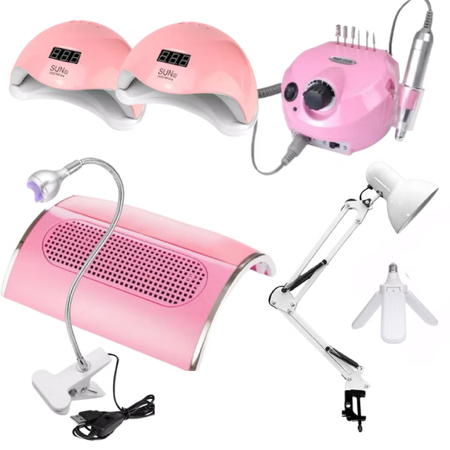 Kit Profissional Motor Nail Drill 50.000RPM + 2 Cabines Sun 5 Lanterna LED UV + Luminária Alongamento Unha Gel Manicure thumbnail