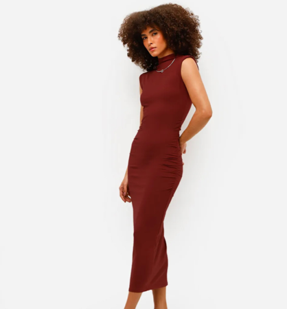 vestido midi com franzido vinho thumbnail