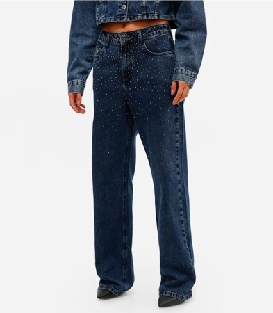 Calça jeans com brilho azul escuro thumbnail