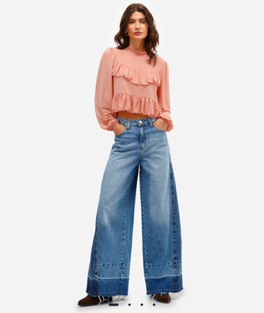calça jeans wide leg com recortes laterais thumbnail