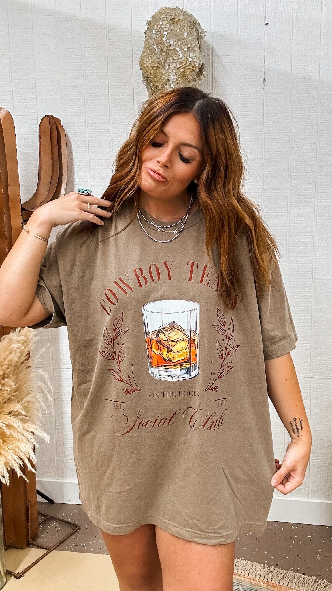 Cowboy tears, on the rocks please🥃❤️‍🔥 >>> New oversized tee just uploaded. Where are my whiskey galls at? 
.
+ oversize