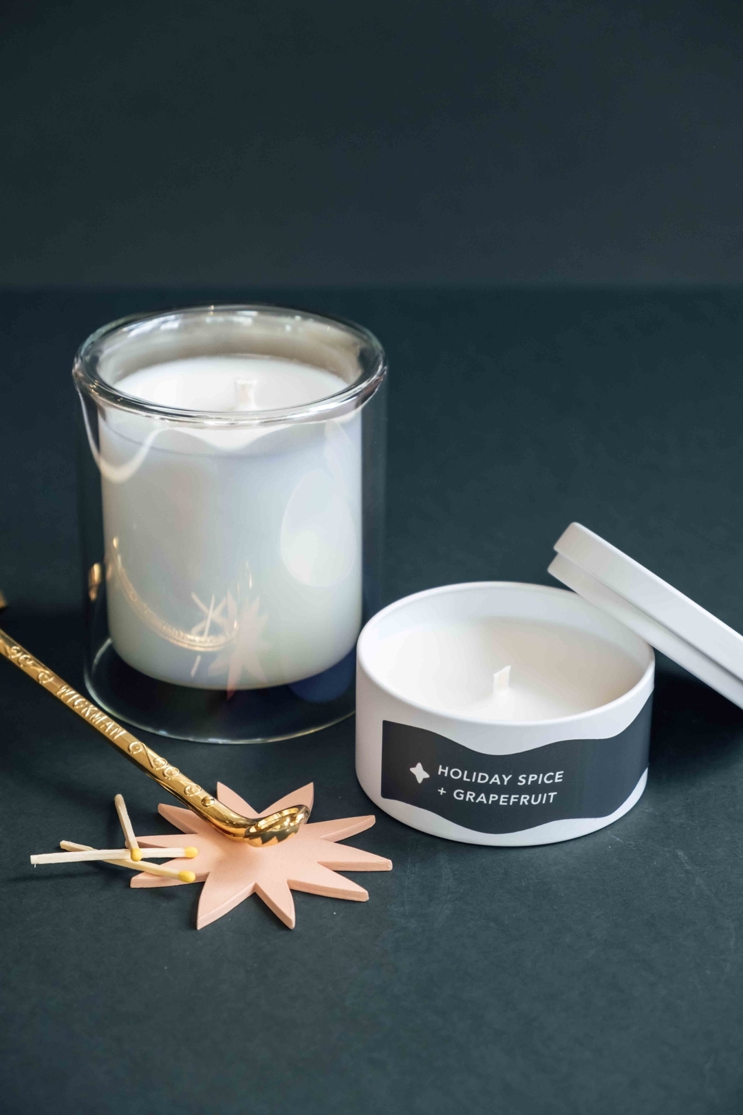 Our signature DIME Store candle Holiday Spice + Grapefruit is back! With notes of grapefruit, ginger, cardamom tea, and 