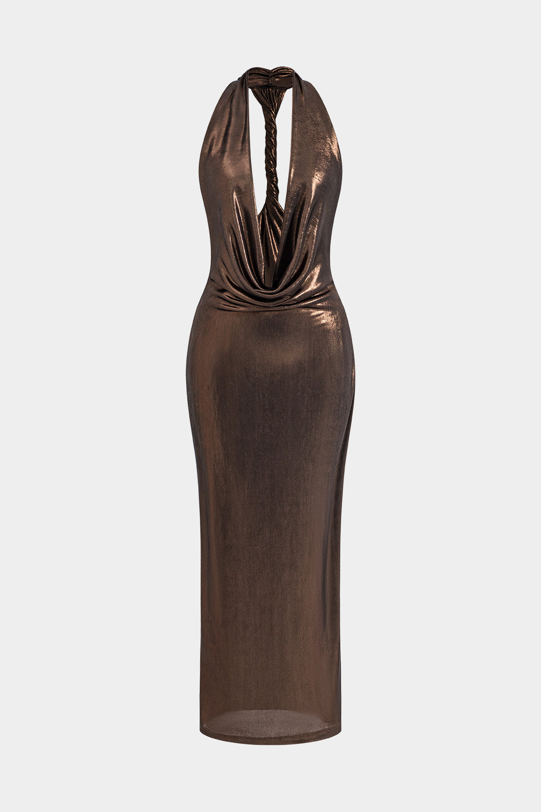Halter Cowl Neck Backless Twist Maxi Dress thumbnail