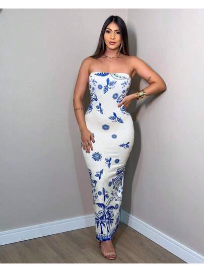 Vestido MidI Longo Feminino Tomara Que Caia Verão Tropical thumbnail