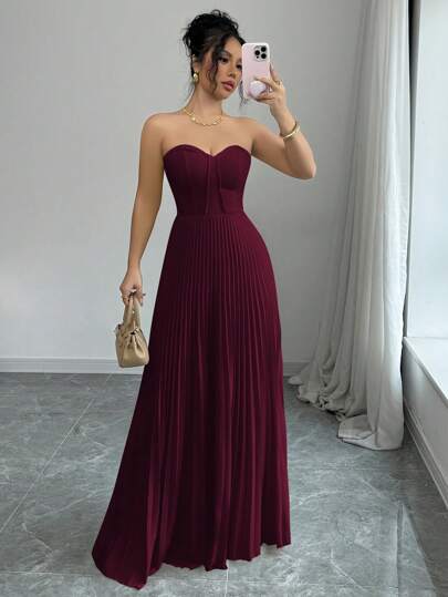 Elenzga Vestido Drapeado Elegante com Cintura Franzida e Detalhes Plissados thumbnail