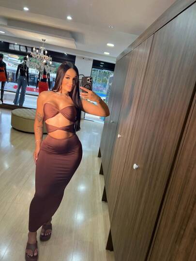 Vestido Tomara Que Caia Vestido Vermelho SHEIN Vestido Midi Decotado Vestido Midi Costas Nua Vestido Midi Vermelho Vestido Longo Decotado thumbnail