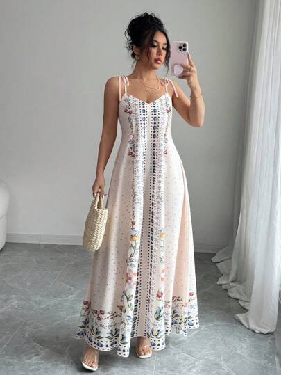 Calvaya 1 peça Vestido Casual de Praia/Férias com Estampa Floral Solta de Alça Fina Feminino thumbnail