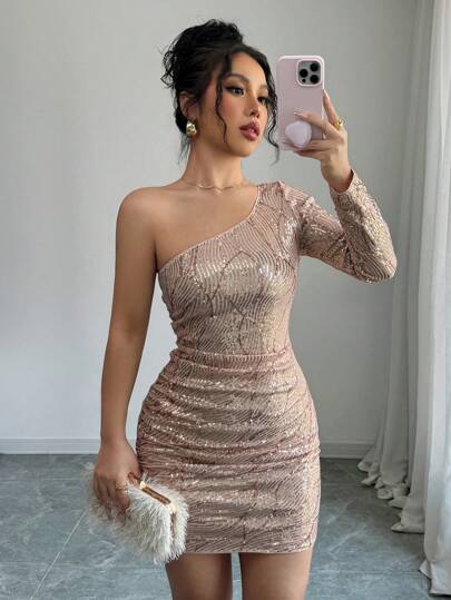 Rafferiza Vestido fashionável e sexy, sem alças e sem mangas, modelador, franzido, com glitter e lantejoulas thumbnail