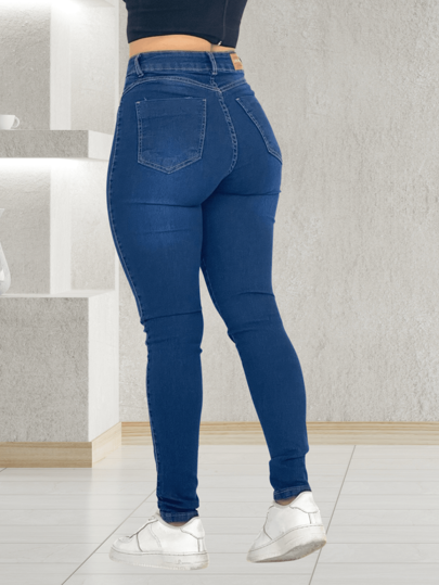 Calça Jeans Feminina Lavagem Escura Lisa Básica Premium Levanta Bumbum thumbnail