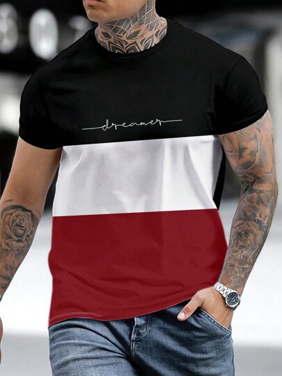 Manfinity Homme Homens Gráfica Letra Bloco De Cores Camiseta thumbnail