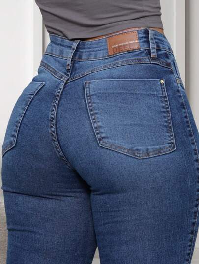 Calça Jeans Feminina Azul Escuro Premium Lançamento Modeladora Empina Bumbum Stretch Elastano thumbnail