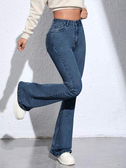 SHEIN Essnce Denim de Denim Feminino, Cor Sólida e Simples, para uso Diário thumbnail