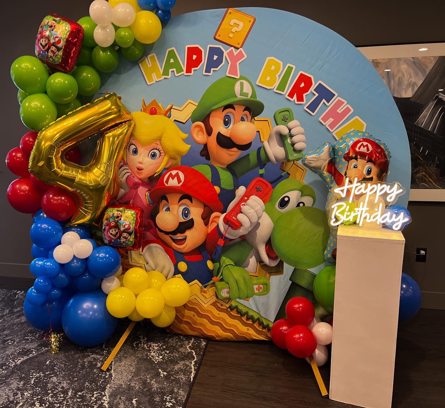 For the coolest 4 year old I know 💙
.
Super Mario Birthday Package now available! 
.
Adore Decor Vancouver
Booking 2023-
