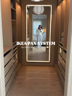 Step into my IKEA PAX system! ☁️— COMMENT SHOP FOR 🔗 This beige-gray closet is the ultimate walk-in closet organization 