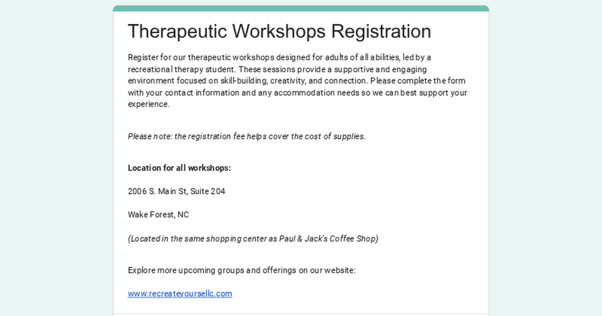 Therapeutic Workshops Registration thumbnail