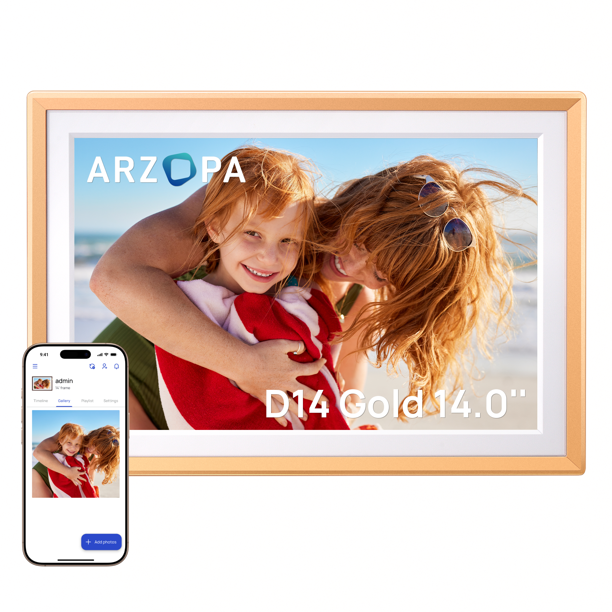 ARZOPA WiFi 14" FHD IPS Touch Screen Digital Picture Frame thumbnail