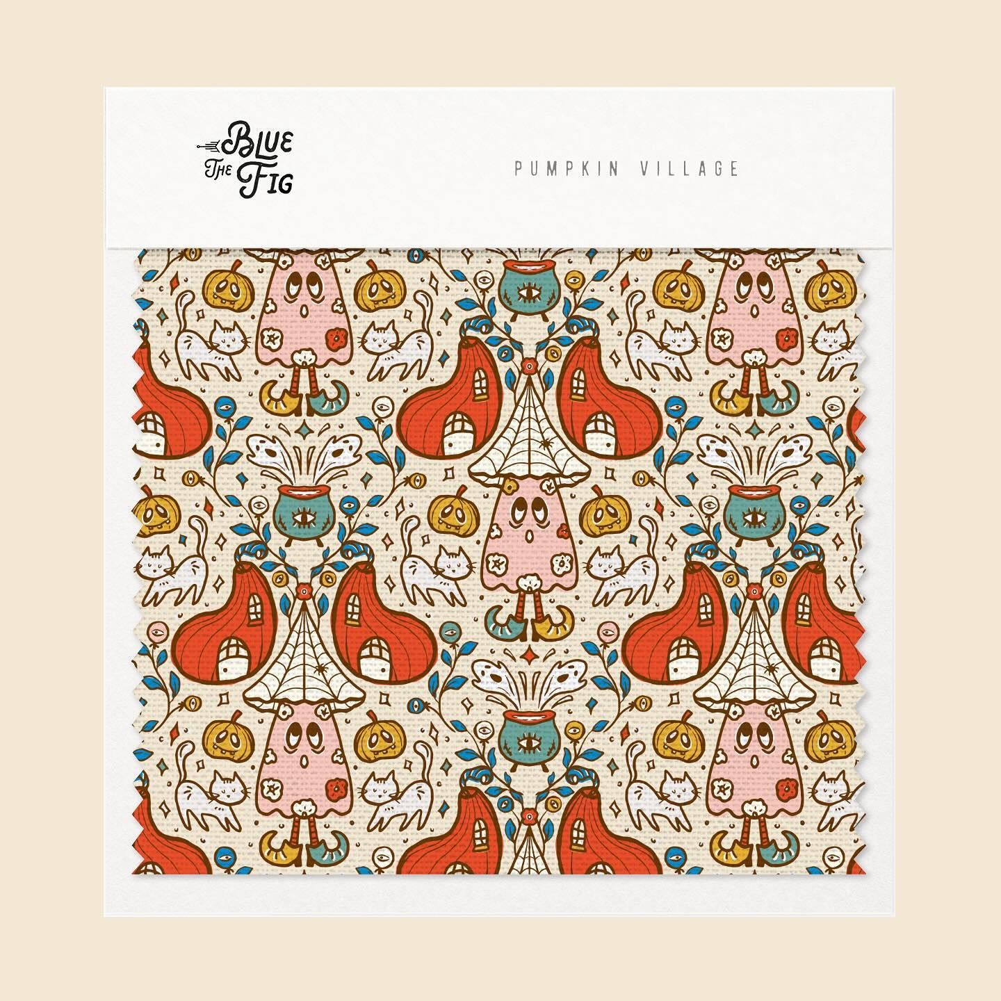 My “Pumpkin Village” design for this week’s #spoonflowerdesignchallenge 🎃 👻 🐈‍⬛ I entered the first colourway for the ch