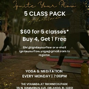 5 Class Pack for Yoga Mondays at The Veranda - Buy 4, Get 1 Free (must use within 45 days) thumbnail