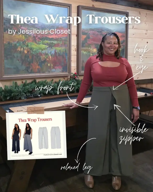 I was lucky to test the Thea Wrap Trousers by @Jess ❤️‍🔥. Quick to sew and fun to wear these high waist, relaxed leg sla