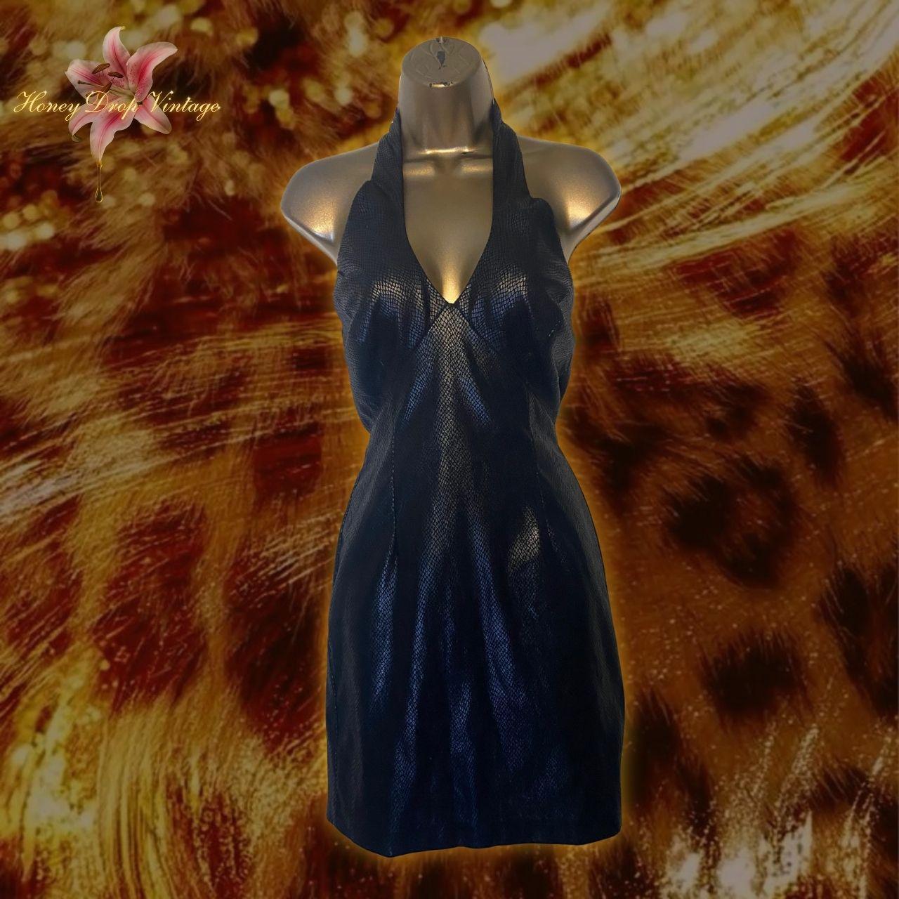 Vintage Cache Black Faux-Snakeskin Halter Backless Dress thumbnail